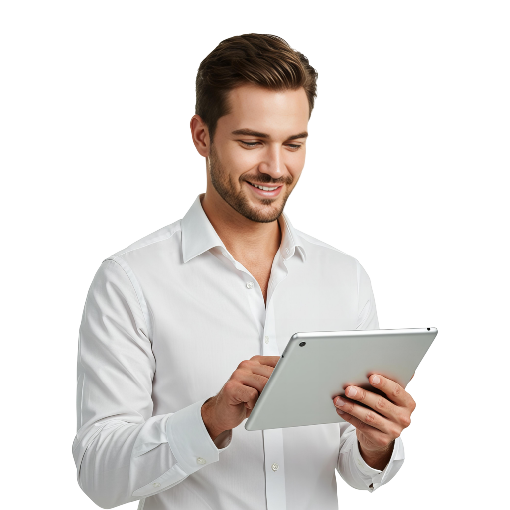 —pngtree—smiling businessman using tablet for 20760293